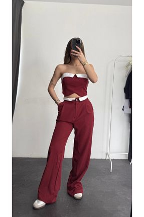ست بالاتنه و پائین تنه زرشکی زنانه اسلیم nona butik - کد 920609950