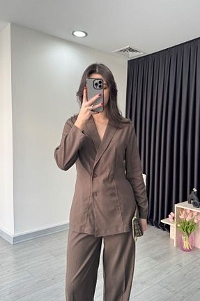 ست بالاتنه و پائین تنه قهوه ای زنانه بافتنی ECEMİ - کد 917638973