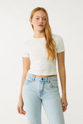 تیشرت سفید زنانه کراپ Stradivarius - کد 239016311