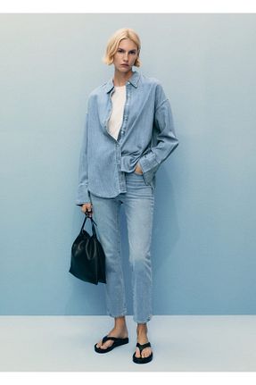 شلوار جین سرمه ای زنانه رگولار MANGO - کد 898630742