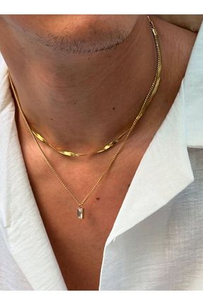 گردنبند استیل ( فولاد ) طلائی مردانه استیل ضد زنگ Fjellor - کد 917691182