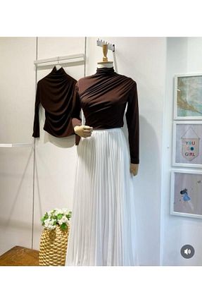 بلوز قهوه ای زنانه ساده RSTM - کد 917718232