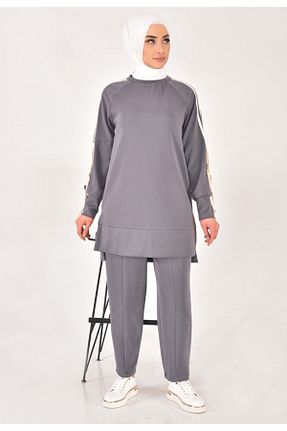 ست بالاتنه و پائین تنه حجاب طوسی زنانه رگولار Puane - کد 917752023