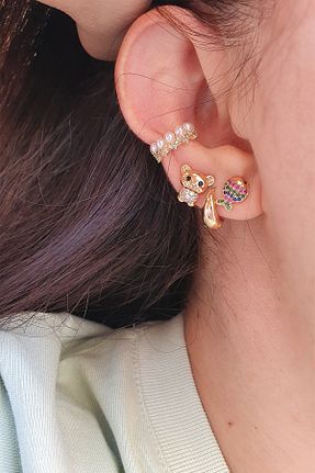 گوشواره جواهر طلائی زیرکن BUNNY - کد 136980184