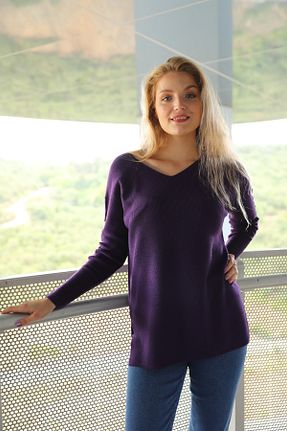 پلیور بنفش زنانه ساده SİZ - کد 137566721