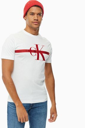 تیشرت سفید مردانه نیمه فیت Calvin Klein - کد 845466277
