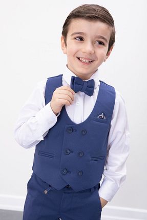 کت و شلوار آبی بچه گانه یقه نوک تیز Cansın Mini - کد 920749813