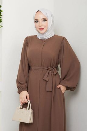 کلاه و ابایا قهوه ای زنانه بافتنی ESLEMNUR - کد 896256001