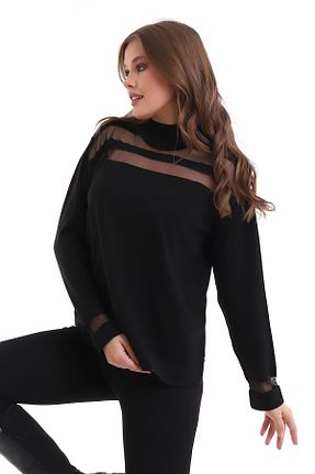 پلیور مشکی زنانه اورسایز Irmak Kerekli - کد 358489895