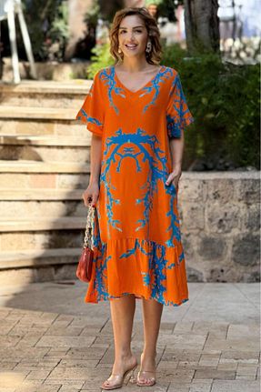 لباس نارنجی زنانه بافتنی Nevin Kaya Moda - کد 917851738