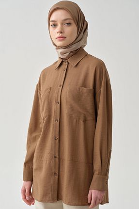 تونیک حجاب قهوه ای زنانه پلی استر Tuğba - کد 920761155