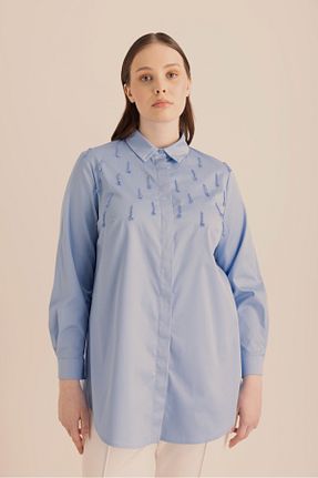 پیراهن آبی زنانه اورسایز Aker - کد 917905831