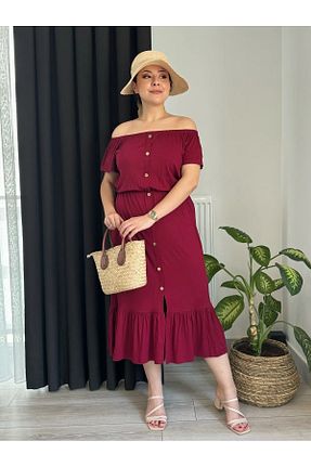 لباس سایز بزرگ زرشکی زنانه ویسکون MODA - کد 921624781