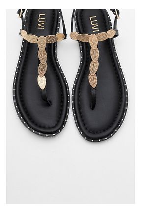 صندل مشکی زنانه پاشنه تخت luvishoes - کد 918240301
