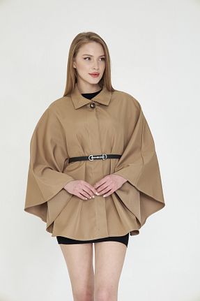 پانچو بژ زنانه مخلوط ویسکون SevdeUgur - کد 919854388