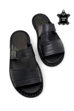 دمپائی مشکی مردانه چرم خالص MAGIC SHOES - کد 919863899