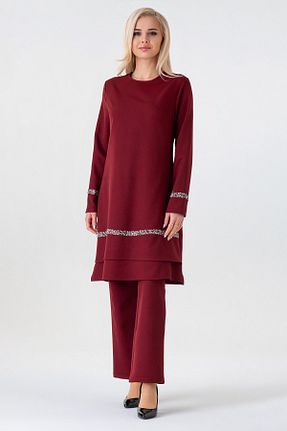 ست بالاتنه و پائین تنه حجاب زرشکی زنانه رگولار Fashion Showcase - کد 919886963