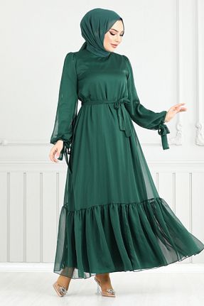 لباس مجلسی حجاب سبز زنانه یقه ایستاده ModaMerve - کد 919915012