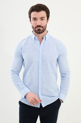 پیراهن آبی مردانه اسلیم فیت Mcr - کد 919960789
