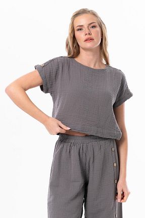 بلوز طوسی زنانه ساده Eliş Şile Bezi - کد 806579523