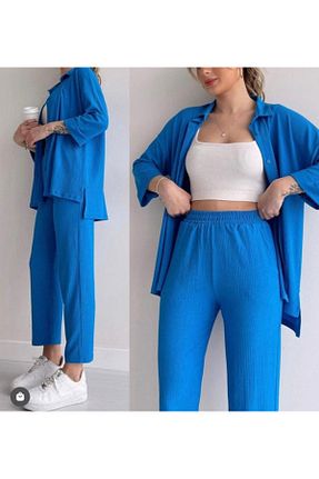 ست بالاتنه و پائین تنه آبی زنانه بافتنی Giyimodam - کد 919979073