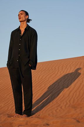ست بالاتنه و پائین تنه مشکی مردانه بافتنی Dear Deer - کد 729886764