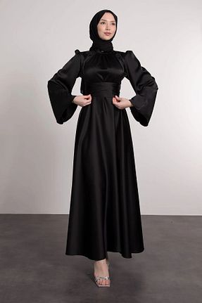 لباس مجلسی حجاب مشکی زنانه یقه دوچرخه Lamia Giyim - کد 823639590