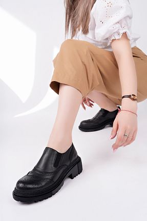 کفش لوفر مشکی زنانه چرم خالص Deripabuc - کد 782093036