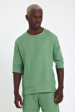 تیشرت سبز مردانه رگولار İLKCET MODA - کد 920062304