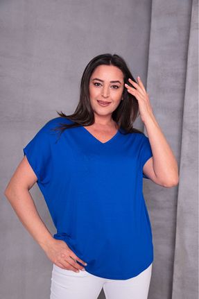 بلوز سایز بزرگ آبی زنانه سایز بزرگ Esina - کد 899528532