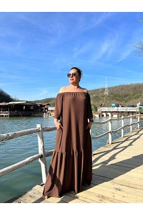 لباس سایز بزرگ قهوه ای زنانه Bürümcük MJORA - کد 920065762