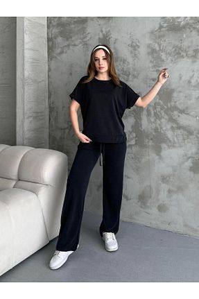 ست بالاتنه و پائین تنه مشکی زنانه اورسایز FERZOLAİO - کد 924277006