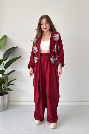 ست بالاتنه و پائین تنه زرشکی زنانه بافتنی MaziButik - کد 922585422