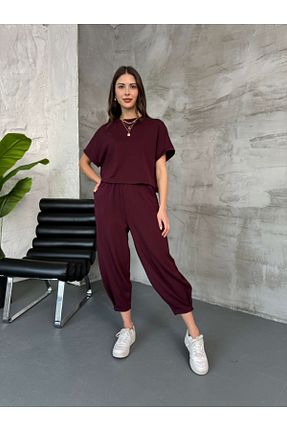 ست بالاتنه و پائین تنه زرشکی زنانه بافتنی Elif Özbey Butik - کد 920100441