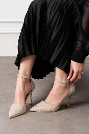 کفش پاشنه بلند کلاسیک طلائی زنانه ساتن ShoeTek - کد 920120489