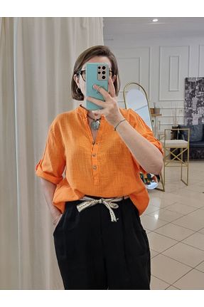 پیراهن نارنجی زنانه اورسایز pudubutik - کد 917775863