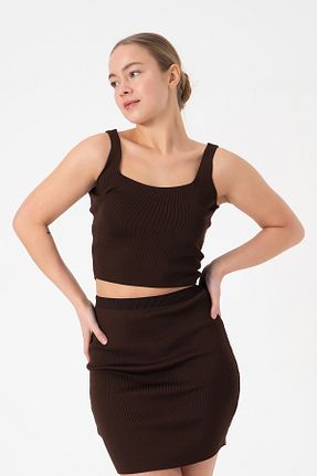 ست بالاتنه و پائین تنه قهوه ای زنانه تریکو Merry Rise - کد 920387099