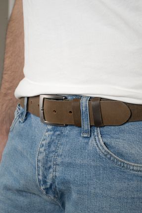 کمربند خاکی مردانه چرم خالص GUARD - کد 897263381