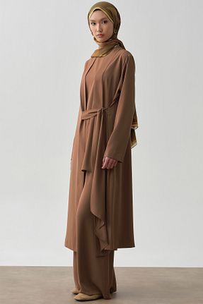 ست بالاتنه و پائین تنه حجاب قهوه ای زنانه رگولار Tuğba - کد 920500194