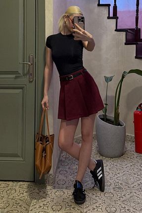 دامن زرشکی زنانه چاپی Madmext - کد 920501753
