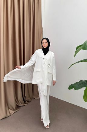ست بالاتنه و پائین تنه سفید زنانه بافتنی QUQA - کد 920511793