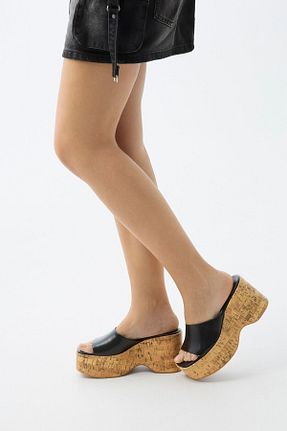 صندل مشکی زنانه پاشنه پلتفرم Bershka - کد 43412477