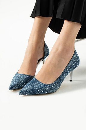 کفش استایلیتو آبی پاشنه نازک Güllü Shoes - کد 920532090