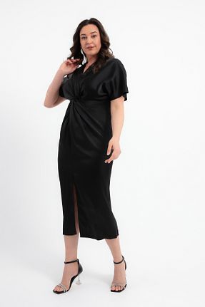 لباس سایز بزرگ مشکی زنانه ساتن Lafaba - کد 920533357
