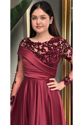 لباس مجلسی و فارغ التحصیلی زرشکی زنانه ساتن Abiyeniall - کد 897432702