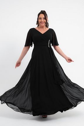 لباس مجلسی سایز بزرگ مشکی زنانه یقه هفت Lafaba - کد 920533313