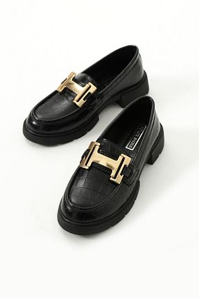 کفش لوفر مشکی زنانه چرم لاکی Gökçe Shoes - کد 921350183