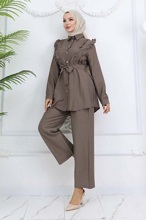 ست بالاتنه و پائین تنه حجاب قهوه ای رگولار benguen - کد 920571455