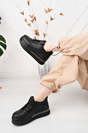 کفش اسنیکر مشکی زنانه بند دار moda sara - کد 897493002