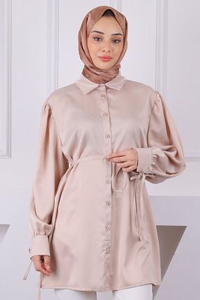 تونیک حجاب بژ زنانه مخلوط پلی استر İmajButik - کد 920611906
